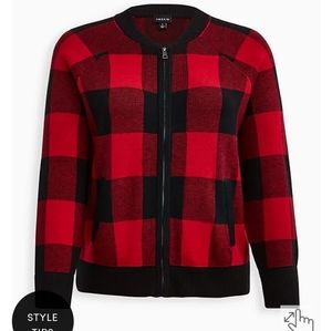 Torrid Raglan Bomber Cardigan Sweater -Plaid Red **NWT** Size 3